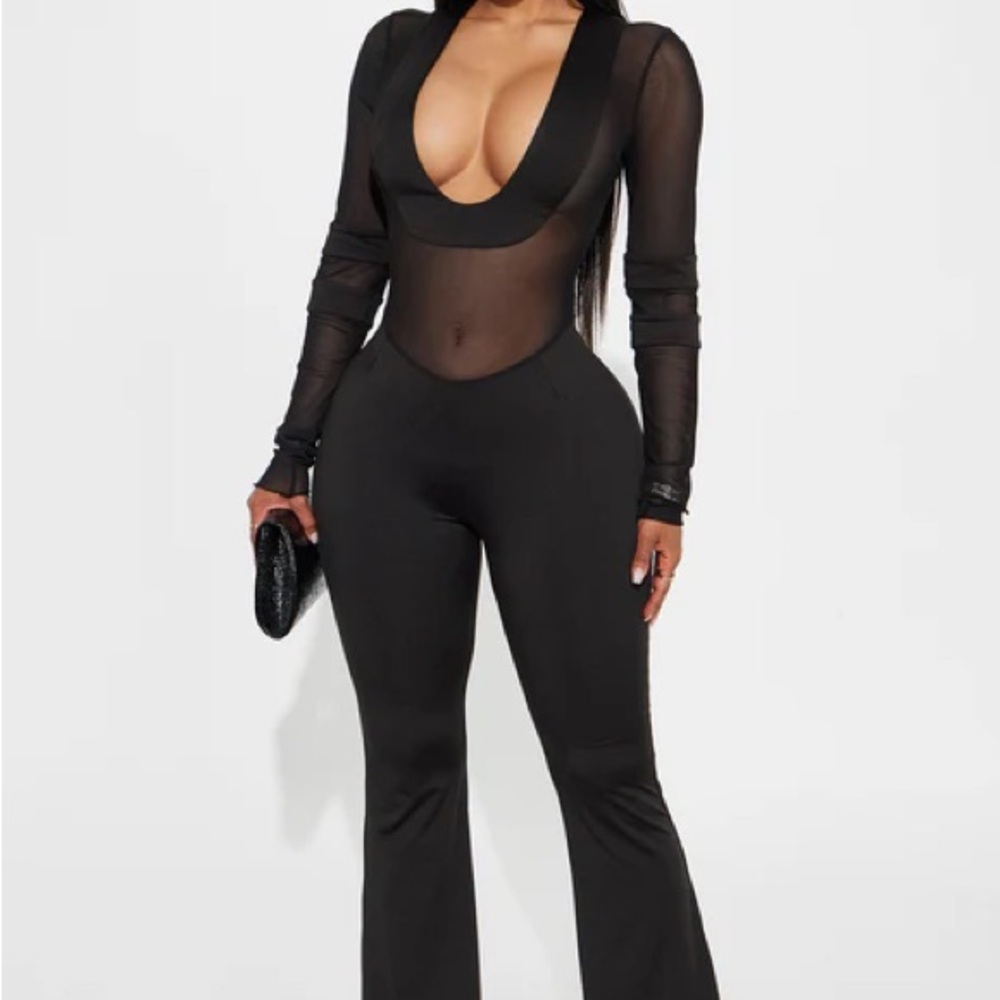 Fashion Nova Black Sheer Jumpsuit